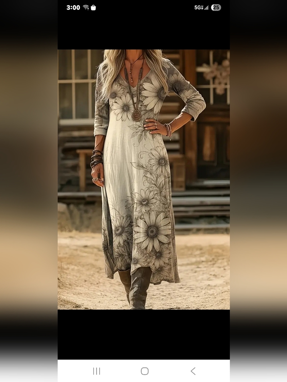 Boho Floral Maxi Dress in Cream and Gray - Classic Women's Dress